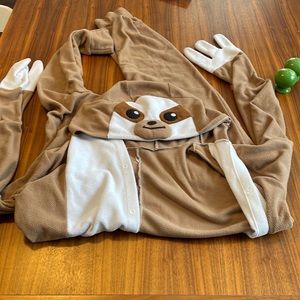 Men's Small Sloth Thin Fleece Snap-Up Hooded Halloween Dress-Up Costume